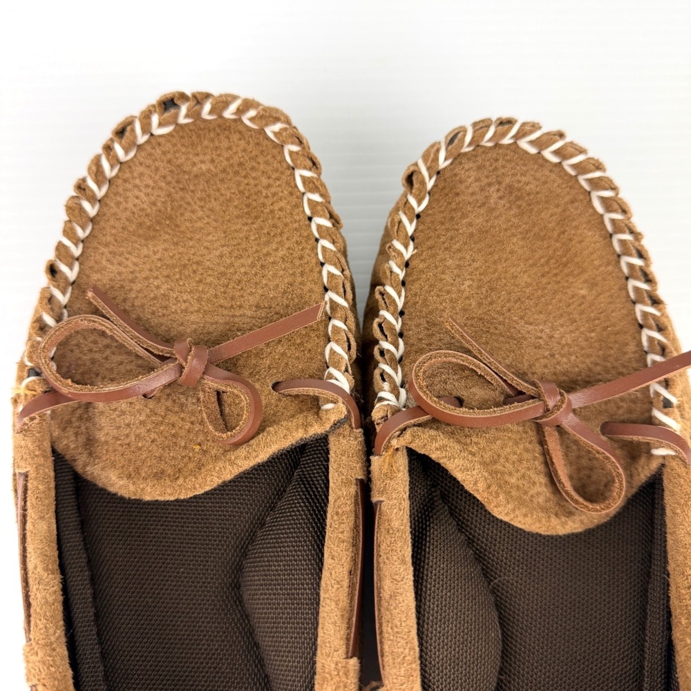 Lamo Womens Moccasin Slippers Chestnut Brown Suede Whipstitch Size 9.5 Comfort - Picture 12 of 13